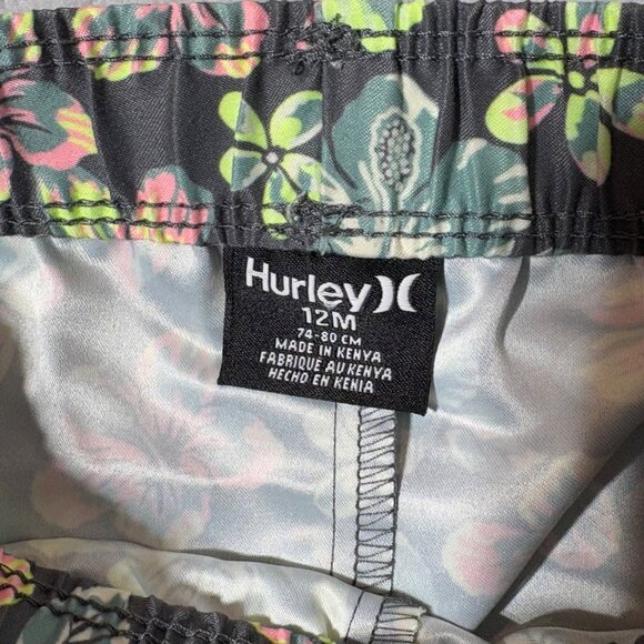 Hurley Baby 12M Infant Toddler Swim Shorts Rashguard 2-piece Yellow Gray SPF 50+ - Picture 6 of 7